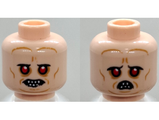 Light Nougat Minifigure, Head Alien with Bared Pointed Teeth, Red Eyes, White Pupils, and Wrinkles Pattern (SW Bib Fortuna) - Hollow Stud