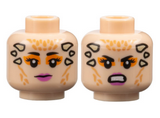 Light Nougat Minifigure, Head Dual Sided Female Dark Pink Lips, Dark Orange Eyeshadow, Tan Horns, Neutral / Grimace Pattern (SW Theelin Dancer) - Hollow Stud