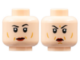 Light Nougat Minifigure, Head Dual Sided Female Black Eyebrows, Dark Red Lips, Medium Nougat Contour Lines, Small Smile / Scowl Pattern - Hollow Stud