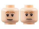 Light Nougat Minifigure, Dual Sided, Dark Orange Eyebrows, Medium Nougat Age Lines, Grin / Worried Pattern - Hollow Stud