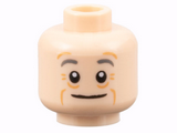 Light Nougat Minifigure, Head Dark Bluish Gray Eyebrows, Medium Nougat Age Lines, Wide Grin Pattern - Hollow Stud