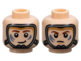 Light Nougat Minifigure, Head Dual Sided Child, Dark Bluish Gray Air Mask, Reddish Brown Eyebrows, Sand Blue Paint Splotches, Grin / Scowl Pattern - Hollow Stud