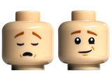 Light Nougat Minifigure, Head Dual Sided Dark Orange Eyebrows, Medium Nougat Dimples, Sleeping / Lopsided Grin Pattern - Hollow Stud