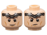 Light Nougat Minifigure, Head Dual Sided Dark Brown Eyebrows, Silver Tiara, Medium Nougat Cheek Lines and Chin Dimple, Smirk / Frown Pattern - Hollow Stud