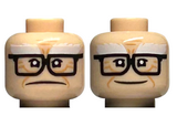 Light Nougat Minifigure, Head Dual Sided White Bushy Eyebrows, Medium Nougat Wrinkles and Cheek Lines, Black Glasses, Frown / Smile Pattern - Hollow Stud