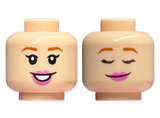 Light Nougat Minifigure, Head Dual Sided Female Dark Orange Eyebrows, Dark Pink Lips, Open Mouth Smile / Sleeping with Smirk Pattern - Hollow Stud