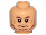 Medium Tan Minifigure, Head Dark Brown Eyebrows, Stubble, Nougat Cheek Lines and Chin Dimple Pattern - Hollow Stud