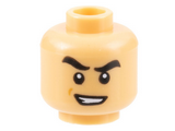 Medium Tan Minifigure, Head Black Thick Eyebrows Raised, Scowl with Teeth Pattern - Hollow Stud