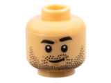 Medium Tan Minifigure, Head Black Eyebrows and Beard Stubble with Smirk and Chin Dimple Pattern - Hollow Stud