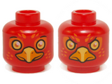 Red Minifigure, Head Dual Sided Alien Chima Phoenix Orange Eye Circles and Feathers, Yellow Eyes, Beak, Surprised / Stern Pattern (Flinx) - Hollow Stud