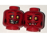 Red Minifigure, Head Dual Sided Alien Black Eyebrows, Yellow Eyes, Dark Red Spots, Broken Fangs, Goofy Open Smile Teeth / Closed Mouth Pattern - Hollow Stud