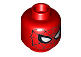 Red Minifig, Head Alien with Spider-Man Black Web and Small White Eyes Pattern - Stud Recessed