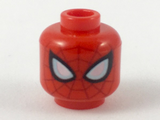 Red Minifigure, Head Alien with Spider-Man Dark Red Web and Large White Eyes Pattern - Hollow Stud