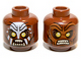 Reddish Brown Minifig, Head Dual Sided LotR Lurtz Scowling / Handprint Pattern - Stud Recessed