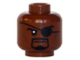 Reddish Brown Minifig, Head Male Eyepatch, Black Goatee and Cheek Lines Pattern (Nick Fury) - Stud Recessed