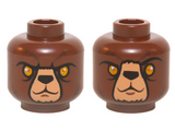 Reddish Brown Minifigure, Head Dual Sided Alien Chima Bear with Black Nose, Yellow Eyes, Dark Brown Fur, Stern / Raised Eyebrow Pattern (Bulkar) - Hollow Stud