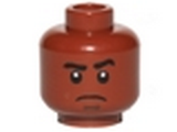 Reddish Brown Minifig, Head Black Eyebrows, White Pupils, Dark Tan Chin Dimple, Sad Pattern - Stud Recessed