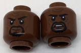 Reddish Brown Minifig, Head Dual Sided Black Eyebrows, Black Goatee, Firm Grin / Tense Pattern - Stud Recessed