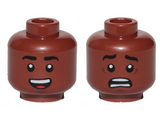 Reddish Brown Minifig, Head Dual Sided Black Eyebrows, White Pupils, Teeth, Smile / Scared Pattern (Finn) - Stud Recessed