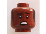 Reddish Brown Minifig, Head Black Eyebrows, Sideburns, Worried Pattern - Stud Recessed