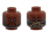 Reddish Brown Minifigure, Head Dual Sided Black Eyebrows, Beard, Closed Mouth / Pilot Breathing Mask Pattern - Hollow Stud