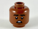 Reddish Brown Minifigure, Head Black Eyebrows, Mouth Open Showing Upper Teeth, Surprised Pattern - Hollow Stud