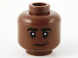 Reddish Brown Minifigure, Head Black Eyebrows Lopsided Grin, Dark Brown Contour Lines Pattern