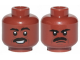 Reddish Brown Minifigure, Head Dual Sided Black Eyebrows, Moustache, Dark Brown Lines, Smile / Angry Pattern (Greef Karga) - Hollow Stud