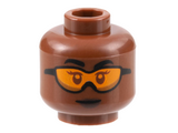 Reddish Brown Minifigure, Head Female Black Eyebrows, Orange Goggles, Dark Brown Lips Pattern - Hollow Stud