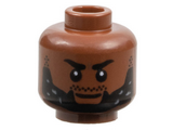 Reddish Brown Minifigure, Head Black Eyebrows and Beard, Light Bluish Gray Highlights Pattern - Hollow Stud