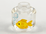 Trans-Clear Minifigure, Head without Face with Yellow Fish and White Bubbles Pattern - Vented Stud