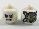 White Minifigure, Head Alien Red Eyes, Lime Circuitry, Fangs, Cybernetic Implants on Back Pattern - Hollow Stud