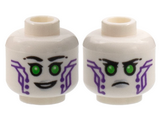 White Minifigure, Head Dual Sided Female Alien, Black Eyebrows, Bright Green Eyes, Silver Lips, Dark Purple Circuitry, Smile / Frown Pattern - Hollow Stud