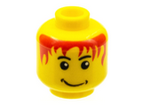 Yellow Minifigure, Head Male Messy Red Hair, Smile, White Pupils Pattern - Hollow Stud