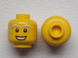 Yellow Minifigure, Head Male White and Gray Bushy Eyebrows, Open Mouth Smile Pattern - Hollow Stud