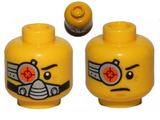 Yellow Minifigure, Head Dual Sided Cyborg Eyepiece, Eyebrow Left Side, Breathing Apparatus / Worried Pattern - Hollow Stud