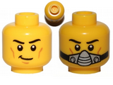 Yellow Minifigure, Head Dual Sided Black Eyebrows, Cheek Lines, Smile / Breathing Apparatus Pattern - Hollow Stud