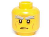 Yellow Minifigure, Head Male Bushy Gray Eyebrows, Wrinkles, Scowl Pattern (Sensei Garmadon) - Hollow Stud