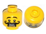 Yellow Minifigure, Head Moustache Curly Long Thick, Open Mouth, Scared Pattern - Hollow Stud