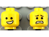 Yellow Minifigure, Head Dual Sided Male Open Smile with Teeth / Eyebrows, Scared Pattern - Hollow Stud