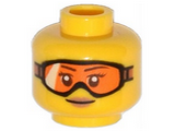 Yellow Minifigure, Head Female Glasses with Orange Goggles and Buff Lips Pattern - Hollow Stud