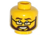 Yellow Minifigure, Head Glasses Rectangular, Black and Brown Beard and Moustache, Bushy Eyebrows, Smile with Teeth Pattern - Hollow Stud