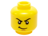 Yellow Minifigure, Head Male Stern Black Eyebrows, White Pupils, Grin Pattern (Lloyd) - Hollow Stud