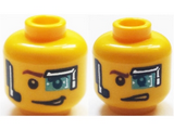 Yellow Minifigure, Head Dual Sided Digital Eye Glass over Left Eye, Smirk / Determined Pattern (Curtis Bolt) - Hollow Stud