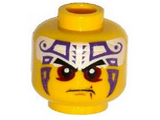 Yellow Minifigure, Head Black Eyebrows, Dark Red Eyes, Dark Purple and White Tattoo Pattern - Hollow Stud