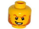 Yellow Minifigure, Head Dark Orange Eyebrows and Sideburns, Broken Tooth, Determined Grin, Pupils Pattern - Hollow Stud