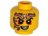 Yellow Minifigure, Head Black Eyebrows, Dark Red Eyes, Dark Purple Tattoo, Evil Smile Pattern - Hollow Stud