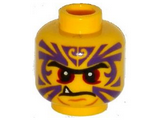 Yellow Minifigure, Head Black Eyebrows, Red Eyes, Purple Tattoo, Fang Pattern - Hollow Stud