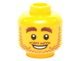 Yellow Minifigure, Head Beard Stubble, Brown Eyebrows, White Pupils, Open Smile Pattern - Hollow Stud