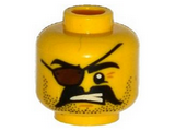 Yellow Minifigure, Head Beard Black Stubble and Moustache, Eyepatch, Crow's Feet, Bared Teeth Pattern - Hollow Stud